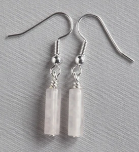 ROSE QUARTZ TUBE SHAPED EARRINGS SILVER PLATED - Picture 1 of 1