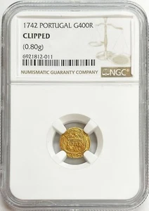 1742 GOLD PORTUGAL 400 REIS PINTO JOAO V COIN NGC CLIPPED - Picture 1 of 2