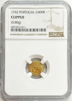 MONEDA ORO PORTUGAL 400 REIS PINTO JOAO V 1742 RECORTADA NGC Foto 1 de 2