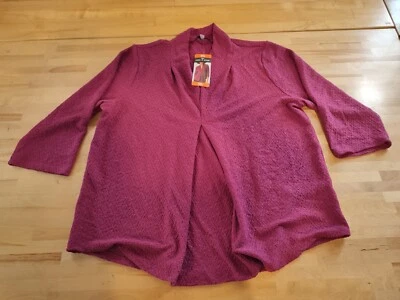 Blusa para mujer Cable & Gauge con textura cuello en V manga 3/4, púrpura 2XL Foto 1 de 3