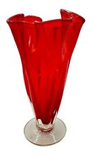 Hand Blown Art Glass Footed Handkerchief Ruffle Vase Ruby Red 7 inches tall