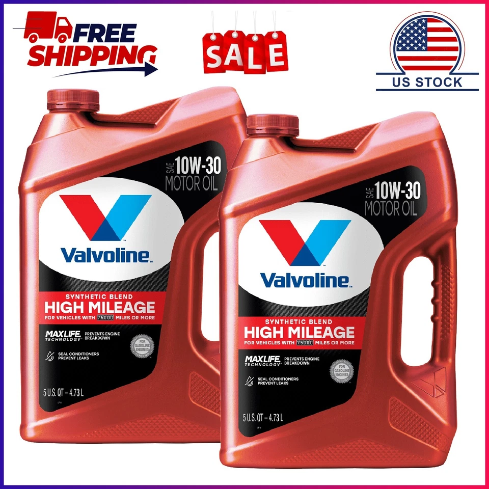 Paquete de 2 aceite de motor Valvoline alto kilometraje MaxLife 10W-30 mezcla sintética 5 cuartos de galón Foto 1 de 4