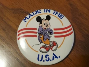 Retro Baggy Clothes Mickey Mouse Made in the USA Walt Disney Company Pin Button - Picture 1 of 6