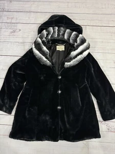 Vintage Dennis by Dennis Basso Gold Black Coat Jacket Faux Fur Women's Sz M - Picture 1 of 12