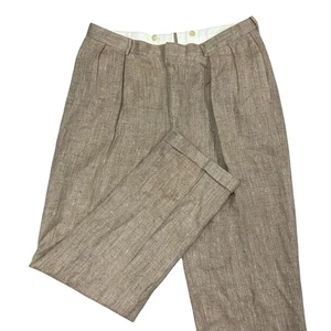 Polo Ralph Lauren Silk Flax Trousers Pants Mens 38X35 Brown Made in Italy - Picture 1 of 10