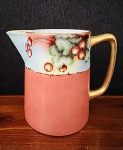 "Jarra crema china fina vintage bayas corrientes oro firmado H. Boston 4,5""" - Imagen 1 de 16
