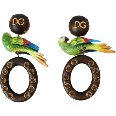 Pendientes DOLCE & GABBANA Multicolor Madera Loro Latón Cristal Adorno 1570usd Foto 1 de 4