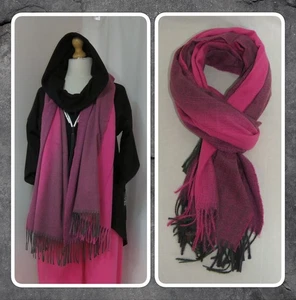BNWT, QUIRKY, LAGENLOOK, FUCHSIA & CHARCOAL, LARGE SCARF, WITH BRAIDED TASSELS - Picture 1 of 18