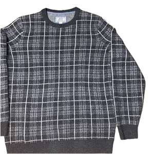 Jos A. Bank Men’s Sweater Cotton Large Pullover Gray All Over Large Tartan Plaid - Picture 1 of 11