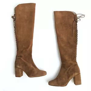 Zara Suede Leather Over The Knee Boots With Back Laces Women's Size 6 - Picture 1 of 13
