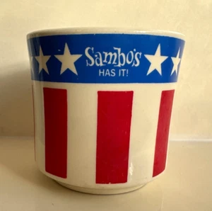 Sambo's Kaffeebecher Flagge rot weiß blau EUC Made in USA Tasse Sambo's Has It! - Bild 1 von 15