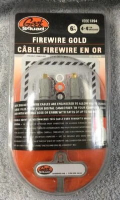 Brand New Geek Squad 6" IEEE1394 Firewire Gold Transfer Cable w/ 4-4 Pin BX32 - Image 1 of 2