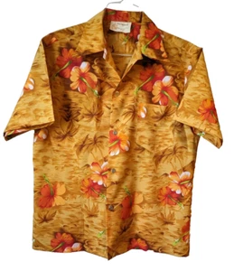 VINTAGE ROYAL HAWAIIAN ORANGE  HIBISCUS ALOHA HAWAIIAN FLORAL 100% COTTON LARGE - Picture 1 of 6