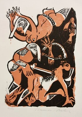 Karl-Heinz Hansen Bahia (1915-1978), sign. Farbholzschnitt, mythologische Szene - Bild 1 von 4