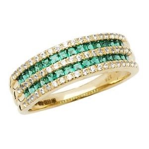 Oro Amarillo Esmeralda Eternidad Anillo Blanco Zafiro Banda Contraste Británico - Imagen 1 de 4