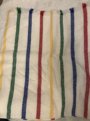 Manta para bebé con flecos 100 % acrílico vibrante color primario rayas 36”x 36” difícil de encontrar Foto 1 de 4