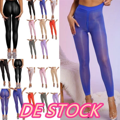 Damen-Strumpfhose Glossy Glänzende Leggings mit Reißverschluss Strümpfe Clubwear - Bild 1 von 4