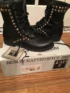 FRYE Stud Lace Leather Combat Boots Rogan Tall Sz 9.5 -Perfect! - Picture 1 of 14