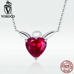 Voroco Red S925 Sterling Silver Angel Wish Pendant Necklace Bangle Chain Jewelry - Picture 1 of 7