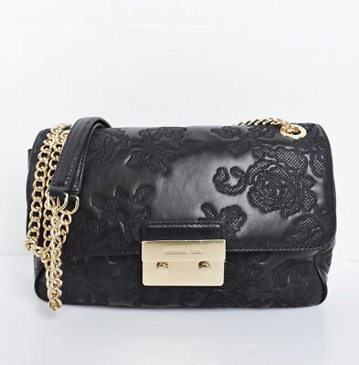 Michael Kors Sloan Large Black Embossed Floral & Smooth Leather Shoulder Bag NWT - Image 1 of 4
