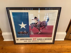 SELTEN 1986 XIT Rodeo Reunion 50. Jahrestag Texas Flagge Cowboys gerahmtes Poster - Bild 1 von 7