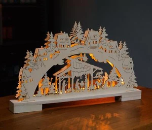 LED Lichterbogen Holz-Schwibbogen 10 Led warm-weiß Timer Krippe Weihnachts-Deko - Bild 1 von 5