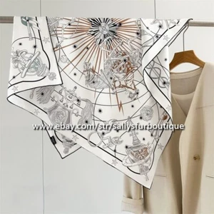 Sally Twill Silk 18 Momme Double Face Scarf Stole Skull Print Square Shawl 35" - Picture 1 of 12
