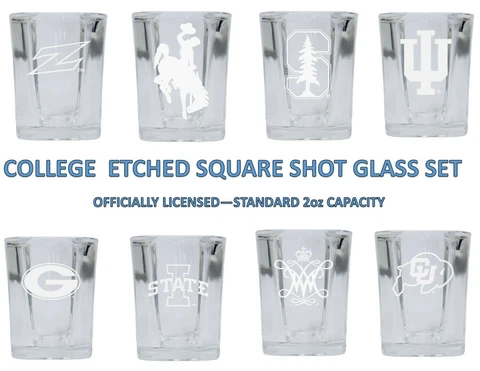 Officially Licensed Laser Etched College Logo Square Base Shot Glasses-Set of 2 Cover