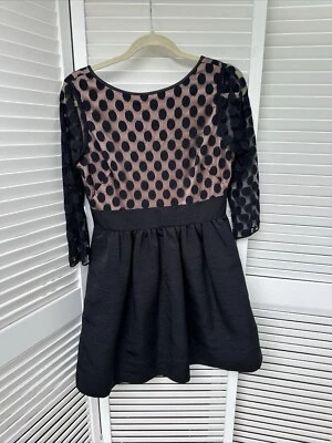 Vestido negro para mujer Eliza J talla 6 lunares malla corpiño manga 3/4 ajuste acampanado Foto 1 de 4