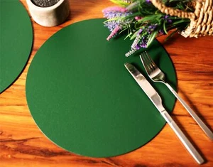 Set of 4 British Racing Green Elementary Round Leatherboard Placemats Tablemats - Picture 1 of 1
