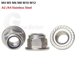 Nyloc Nuts with Serrated Flange A2 Stainless Steel Nylon Insert Flanged Lock Nut - Picture 1 of 11