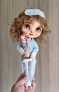 Blythe Doll Clothes -- Cute Blue & White Striped Pajama Set (RARE) - Picture 1 of 22