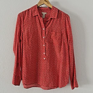J. Crew Popover Shirt Damen M rot bedruckt Baumwolle/Seide Bluse leicht luftig - Bild 1 von 8