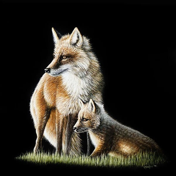 SALE * Original RED FOX Scratchboard Art Wildlife Painting MOM KIT Animal Foxes - Image 1 of 1