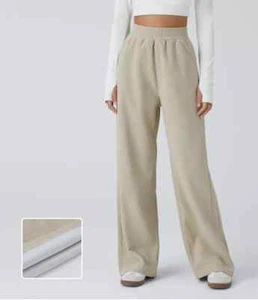 Halara Womens Pants Beige Small Petite Corduroy Wide Leg Baggy Casual Lounge NWT - Picture 1 of 7