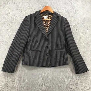 Cabi Cropped Blazer Jacket Womens 12 Black Striped Button Up Notch Lapel Office - Picture 1 of 20