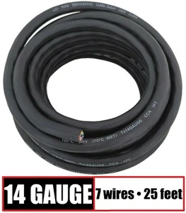 14 Gauge 7 Way Conductor RV Trailer Wire Cable Wiring Insulated - 25 Feet 14/7 - Picture 1 of 4