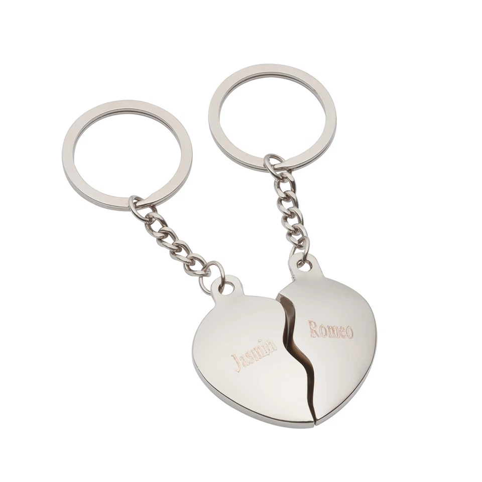 ROMEO&AMP;LOVE Schlüsselanhänger Herz geteilt Broken Heart Partneranhänger mit Gravur