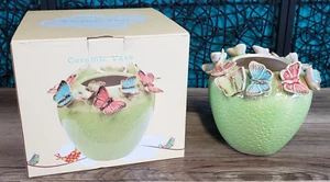 Cracker Barrel Keramik Vase grün mit Schmetterlingen 5,75" hoch Landhaus Kern Boho - Bild 1 von 14