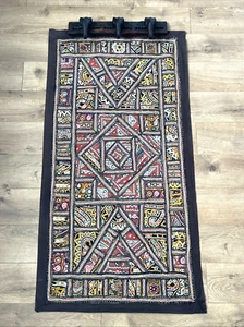 Vintage East Indian Embroidered Rabari Wall Hanging Gujrati textile Art w Hanger - Picture 1 of 10