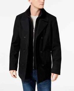 $250 Kenneth Cole Men's Navy Double Breasted Wool Blend Peacoat With Bib XL - Picture 1 of 3