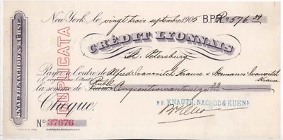 'Knauth, Nachod & Kühne' New York 1903 Check St. Petersburg Russia Turkestan - Image 1 of 2