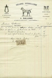 Dépt 41 - Pontlevoy - Rare Facture Sellerie, Bourrellerie Galloux du 21/10/1899 - Picture 1 of 1