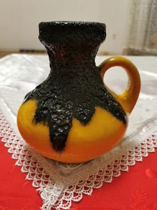 Roth? Keramik  Vase Fat Lava Lavaglasur Panton Ära schwarz gelb - Henkelvase  - Bild 1 von 9