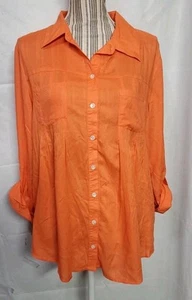 Camicia donna Style & Co plissettata manica a linguetta con bottoni arancione taglia M nuova senza etichette - Foto 1 di 5