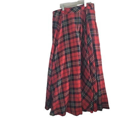 Vintage Lizsport 10 saia tartan longa xadrez fecho com zíper bolso feriado festivo - Imagem 1 de 4