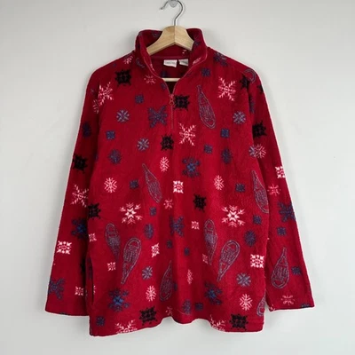 Cherokee Y2K Winter Snowflake Fleece Sweatshirt MEDIUM Christmas 1/4 Zip Jumper - Image 1 of 4