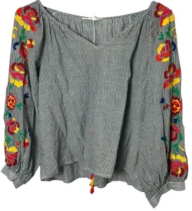Tiny Stripe Tassels Crop Top Anthropologie Floreat Cotton Boho Colorful Crop XSP - Picture 1 of 20