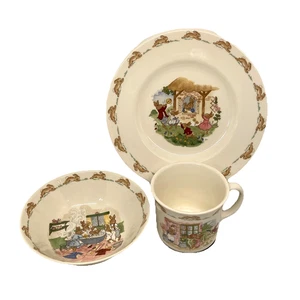 Vintage Bunnykins By Royal Doulton Set of 3 Dishes Bowl Plate Cup Set - Picture 1 of 16