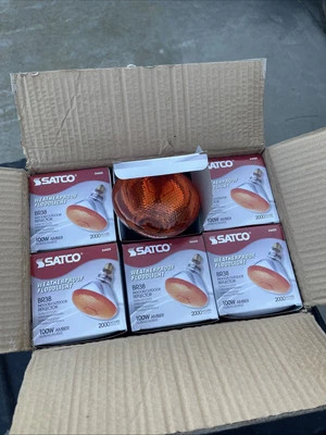 6x 100W Amber BR38 Weatherproof Floodlight Bulbs S4425 2000 Hour Life NOS - Image 1 of 4